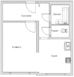 Второй план квартиры с широкой перегородкой между комнатой и кухней