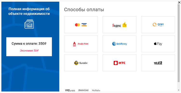 Заказ выписок ЕГРН для проверки квартиры, шаг №5 - выбор оплаты